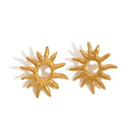 Gold color / 1 Pair Simple Series Simple Sun/Moon Stainless Steel  Gold Color Women's Stud Earrings Picture3